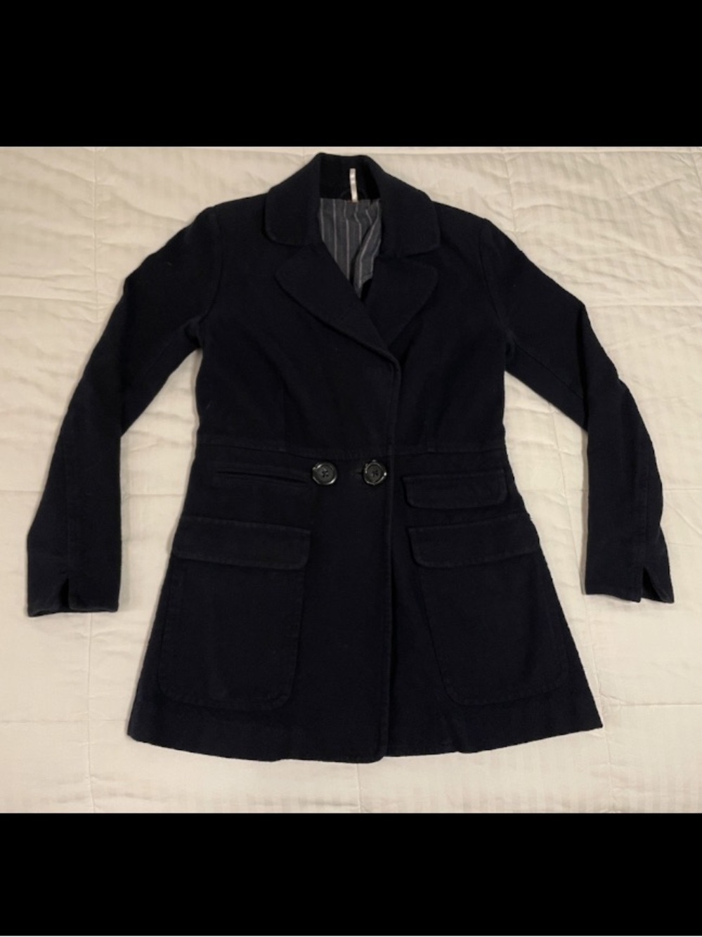 Free People Navy Blue Pea Coat Women XS Single Breasted Two Button Long Sleeve